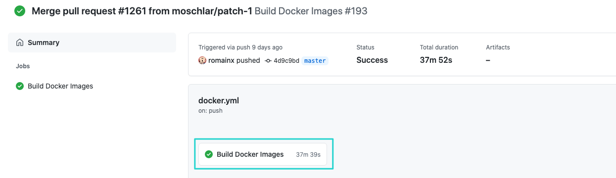 Github actions workflow run screenshot