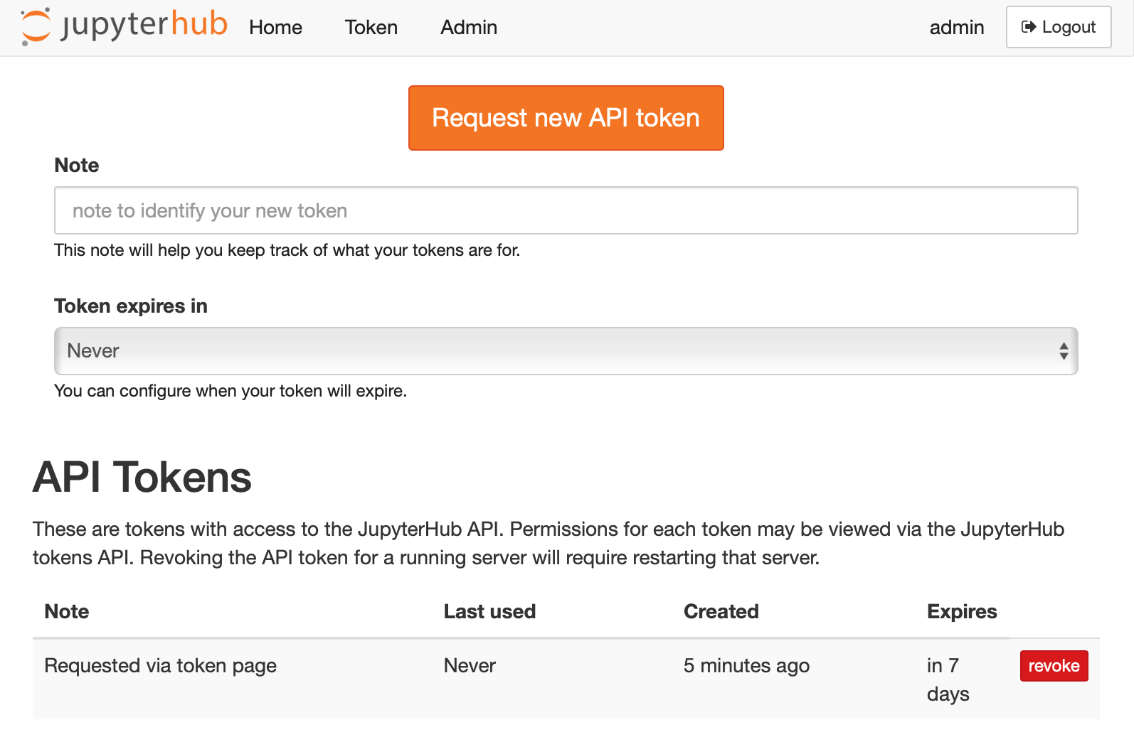token request page